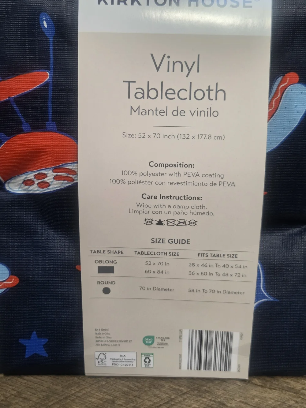 NWT Kirkton House Vinyl 52x70 Oblong Tablecloth -  Red White & Blue BBQ Bin PP